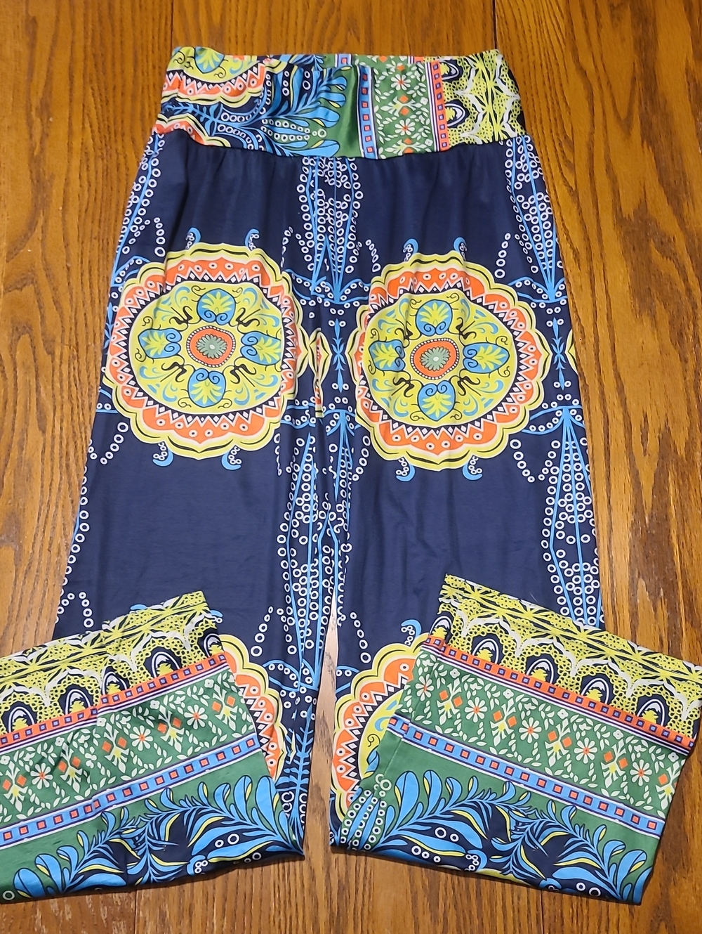 Navy Boho Medallion Wide-Leg Pants XS